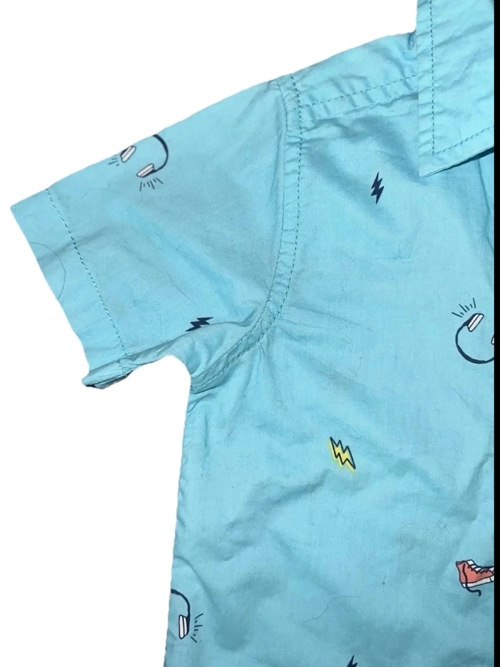 OshKosh B'gosh NWT Boys Short Sleeve Doodle Button Front Shirt 2T Blue